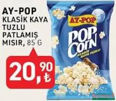 AY-POP KLASİK KAYA TUZLU PATLAMIŞ MISIR 85 G fiyat ve kampanya bilgisi